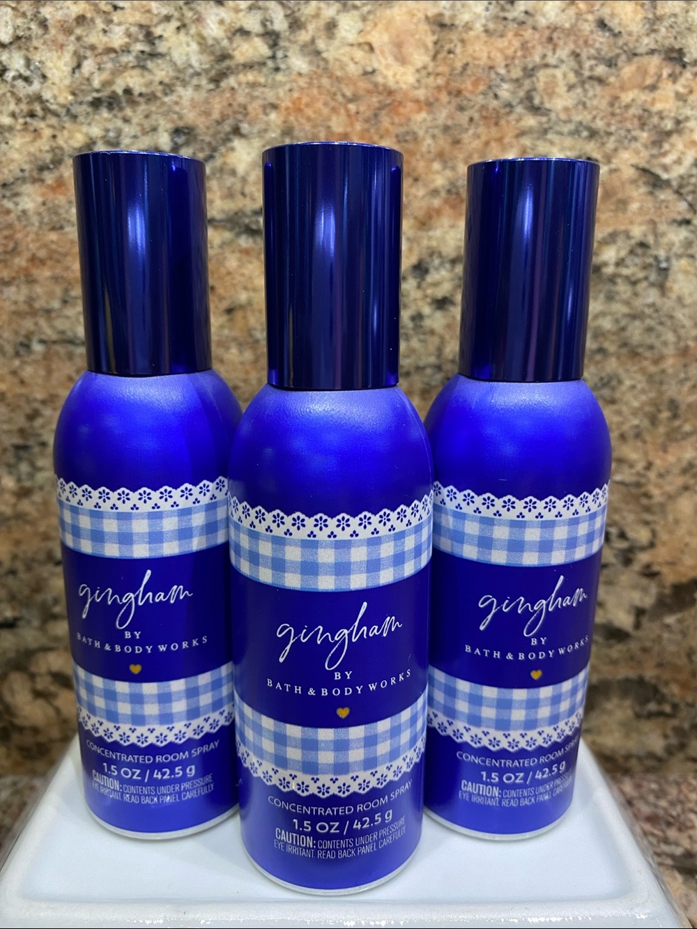 3)  “GINGHAM” Concentrated Room Sprays ea 1.5 oz / 42.5 g, by B&BW, NWT as shown